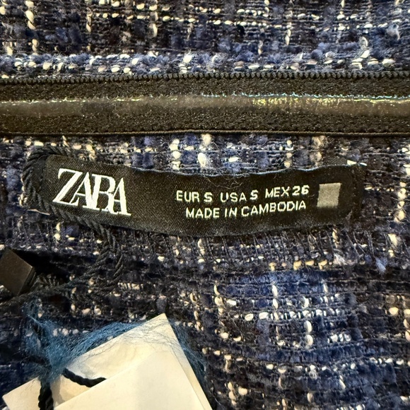 New! Zara Off The Shoulder Square Neckline Top Blue Black Tweed 31940 - Picture 10 of 13